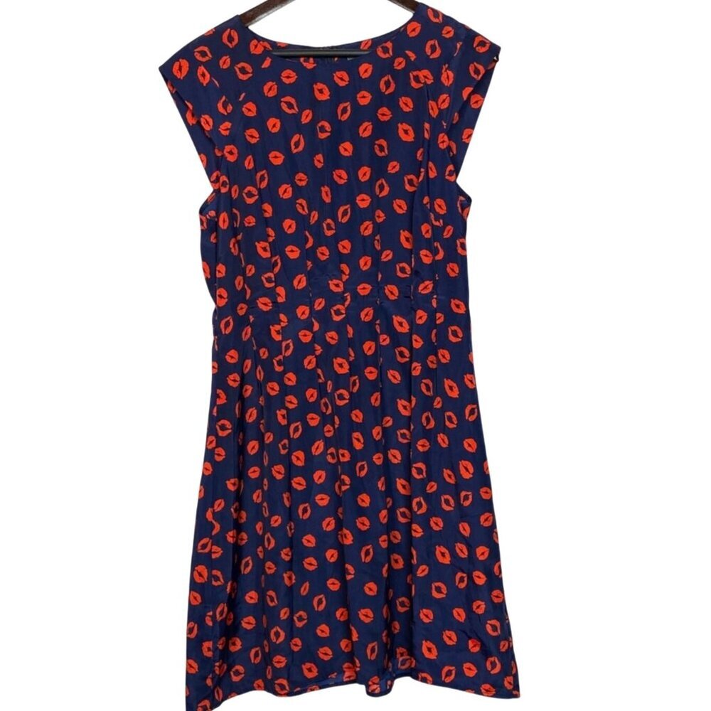 Neiman Marcus Navy Red Lips Kiss Print Cap Sleeve A-Line Mini Dress Size 14 - Picture 12 of 13